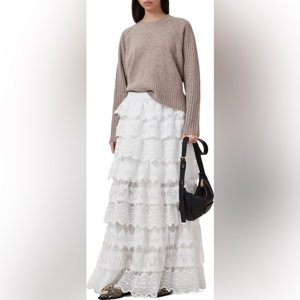 NWT AllSaints Lizi Tiered Lace Maxi Skirt
